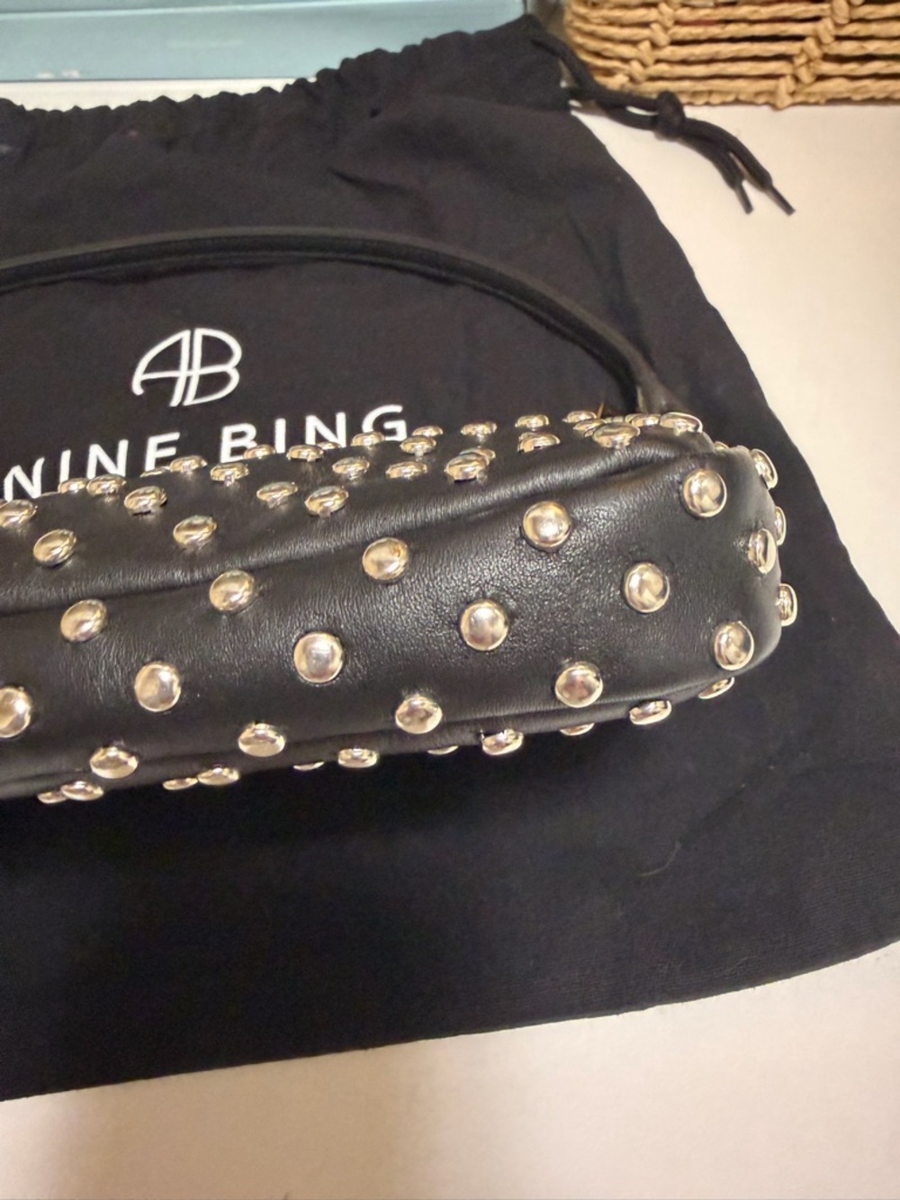 Anine Bing Mini Elly Black Studded Leather Shoulder Bag RARE - Picture 3 of 8